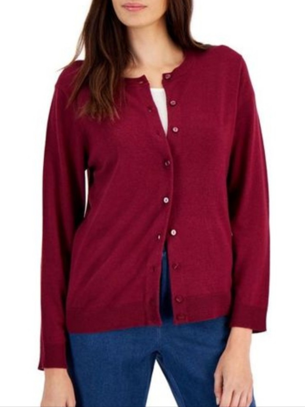 Karen Scogg Button-Front Cardigan Sweater - Merlot